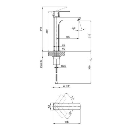 Змішувач для раковини Qtap Lipno високий QTLIPNO10H23101G Graphite — Photo 1