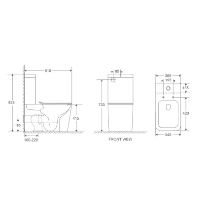 Унітаз-компакт Mixxus Premium Quadro-0401-R 610x365x825mm, система змиву RIMLESS (MP6457) — Photo 1