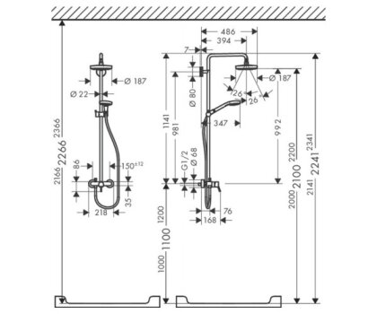 Croma Select S 180 2jet Showerpipe Душова система кіль білий — Photo 1