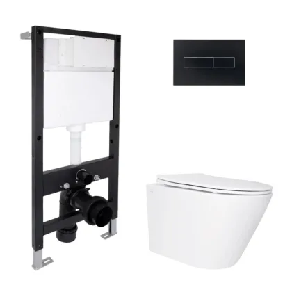 Готове рішення Qtap для ванної кімнати: підвісний унітаз Swan Ultra Quiet 520x360x320 + комплект інсталяції Standard (лінійна клавіша Black)