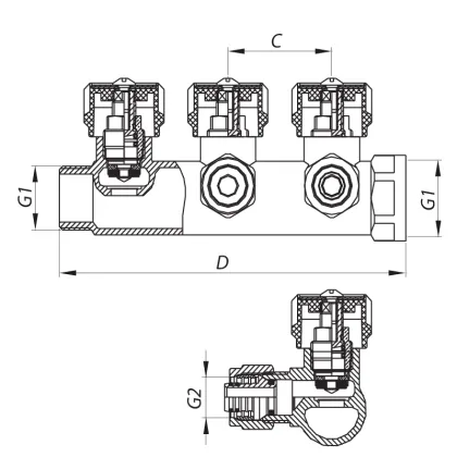Колектор вентильний з фитингом Koer KR.1122-3 1"x3 ways (KR2654) — Photo 1
