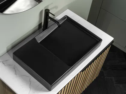 HORIZON-DASH умивальник асиметричний, 60*38 см, накладний, без отвору під змішувач, білий — Photo 3