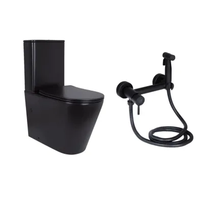 Комплект 2 в 1: підлоговий унітаз Qtap Scorpio Matt Black QT14226088AMB + набір гігієнічного душу Lidz Aria Black LDARI110BLA43394
