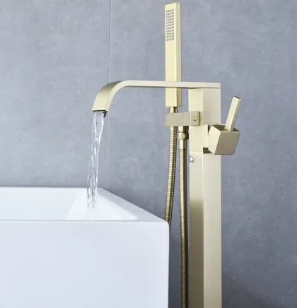 Змішувач для ванни REA CARAT BRUSHED GOLD золотий підлоговий матовий — Photo 2