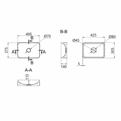 Раковина накладна Qtap Robin 500х380х140 мм, Marble, прямокутна, з донним клапаном QT04116302MR — Photo 1