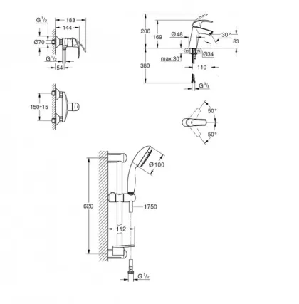 Набір змішувачів Grohe Eurosmart M-Size для душу (123244M) — Photo 2