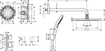 CROMA душевая система 280 Ecostat S, 1jet, с термостатом, с ручным душем Raindance Select S 120, 3jet, черный матовый — Photo 1