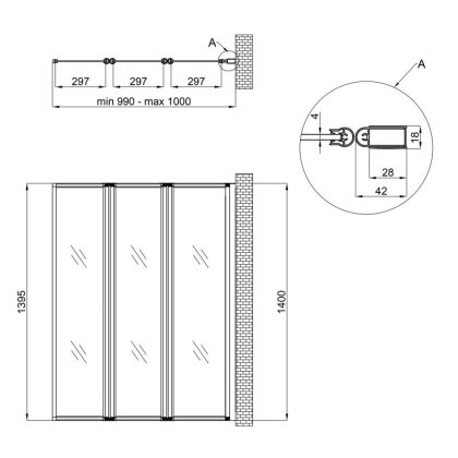 Штора на ванну Qtap Gemini WHI40114RP4 скло Pear 4 мм, 100x140 см — Photo 1