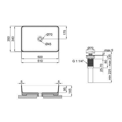 Раковина-чаша Qtap Tern 500х350х145 Matt black з донним клапаном QT1711A055MB — Photo 1