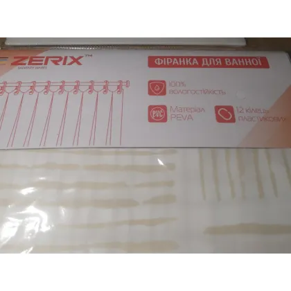 Шторка для ванної ZERIX SCP-017-180x200 з PEVA (поліетиленвінілацетату) (Візерунок "Плитка" 3-Д молочна) (ZX6090) — Photo 3