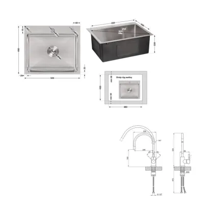 Lidz: мийка H5045 інтегрована Brushed Steel 3,0/1,0 мм + Змішувач Aria для кухні з гнучким виливом (k35) Grey — Photo 1