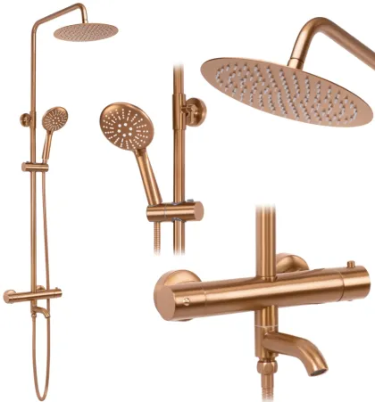Душовий гарнітур REA LUNGO BRUSHED COPPER з термостатом та виливом