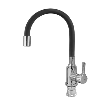 Змішувач для кухні ZERIX REX-011 CHROME REFL.BLACK з нерж. сталі (Колір хром+силіконовий вилив чорний) (ZX6127) — Photo 6
