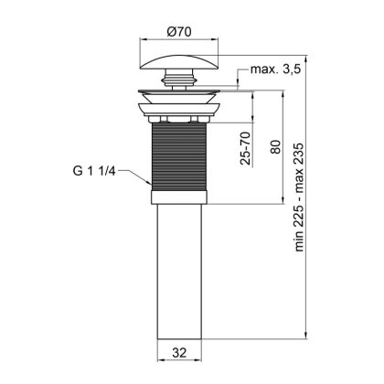 Донний клапан для раковини Qtap PU03 70х70х227.5 Matt black — Photo 1