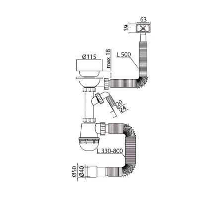 Сифон для кухні Mixxus SK-05-BL 3 1/2"x40 з пластиковою сіткою, відведенням для пральної машини, гнучким прямок. переливом (MI8192) — Photo 1