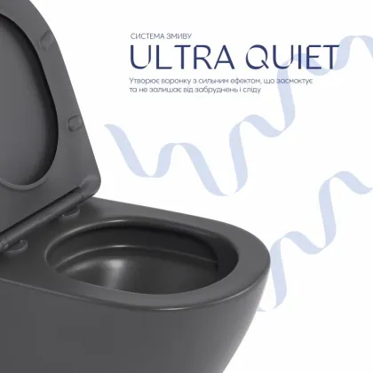Унітаз підвісний Qtap Robin Ultra Quiet 520×365×340 мм, Anthracite, з сидінням Slim Duroplast / Soft-close / Quick Release QTROB26AN48995 — Photo 4
