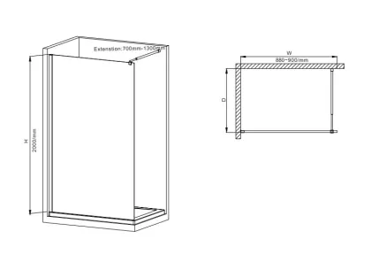 Душова перегородка Mixxus Premium FLAT SP02-90x200-TR Black Walk-In прозоре скло 8мм (MI6855) — Photo 1