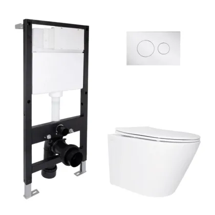 Готове рішення Qtap для ванної кімнати: підвісний унітаз Swan Ultra Quiet 485x360x320 + комплект інсталяції Standard (кругла клавіша Chrome)