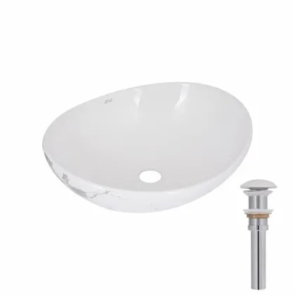 Раковина накладна Qtap Dove 415x340x140 мм, Marble, овальна, з донним клапаном 