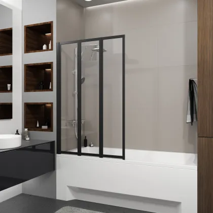 Шторка на ванну трьохелементна Style 1000х1500мм (left) black matt, скло 4мм clear — Photo 1