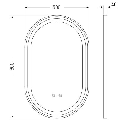 Дзеркало овальне 50*80см, в алюмінієвій рамі, з підсвічуванням, диммером, підігрівом дзеркала, чорне — Photo 1