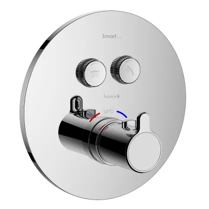 SMART CLICK змішувач для душу, термостат, прихований монтаж, 2 режими, кнопки з регулюванням потоку, кругла накладка, латунь, хром