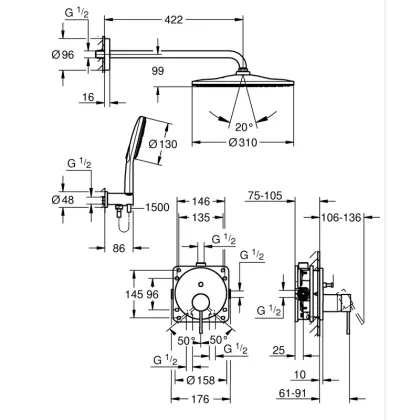 Прихована душова система Grohe Essence з Rainshower Mono 310 (25287000) — Photo 1