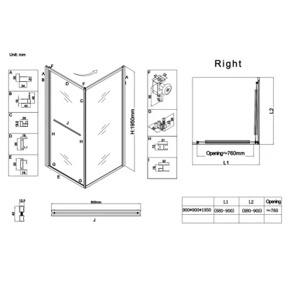 Душова кабіна без піддону Koer SR SC09-90x90x200-R-TR-01 прозоре скло Easy Clean 6мм Хром (KR5770) — Photo 3