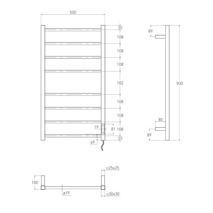 CUADRO електрична рушникосушарка R, 120W, 500*900мм, сталь 304, 8 перемичок (4-4) квадрат, таймер, термостат 70 ° С, cepillado cromo — Photo 1