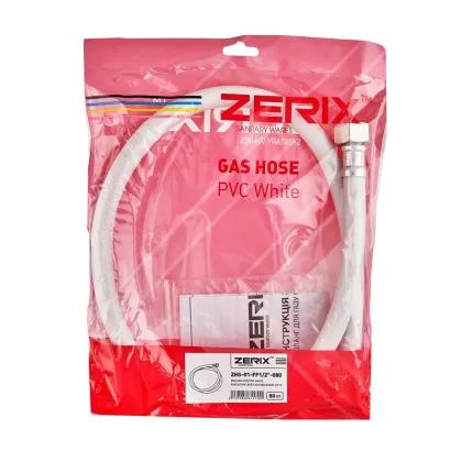 Шланг для газу ZERIX ZHG-01-FF1/2"-080 ПВХ білий 1/2"ГГ 80 см (ZX6157) — Photo 1