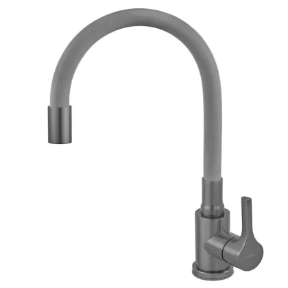 Змішувач для кухні ZERIX REX-011 GRAPHITE REFL.GREY з нерж. сталі (Колір графіт+силіконовий вилив сірий) (ZX6130)
