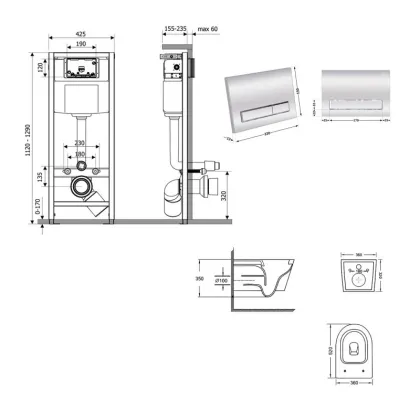 Готове рішення Qtap для ванної кімнати: підвісний унітаз Swan Ultra Quiet 520x360x320 + комплект інсталяції Nest 4 в 1 (лінійна клавіша Chrome) — Photo 1