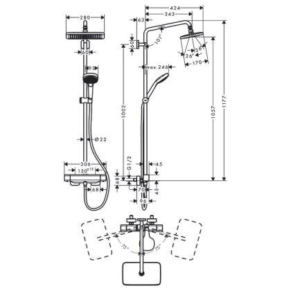 Croma E Showerpipe Душова система 280 1jet, з термостатом, хром — Photo 1