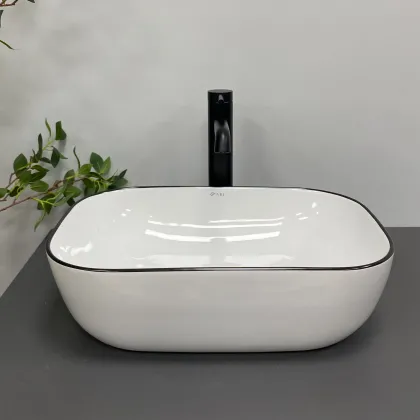 Умивальник (раковина) VBI RAVENNA WHITE BLACK EDGE накладний — Photo 2