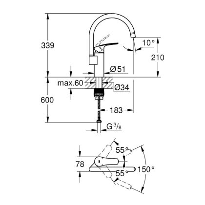 Змішувач для кухні GROHE EUROSMART NEW 33202003, хром — Photo 1