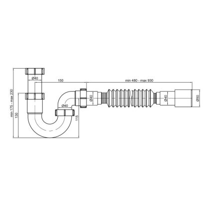 Сифон для кухонної мийки Lidz (WHI) 60 08 E002 00 прямоточний без випуску (вихід 50 мм) — Photo 1