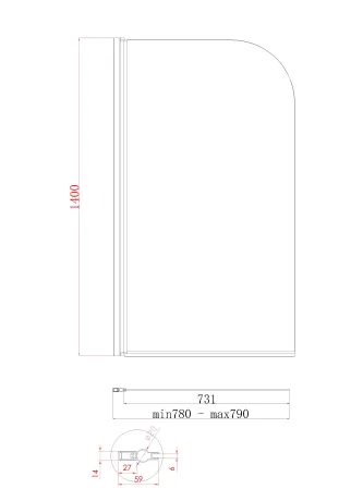 Шторки скляні на ванну Koer SR BS01-80x140-TR-01 прозоре скло 6мм, хром (KR5400) — Photo 10