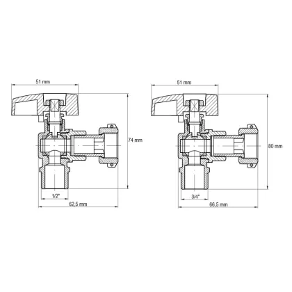 Комплект кранів для підключення газового котла Koer KR.1322 кутовий (1/2"x2шт, 3/4x2шт) (KR3126) — Photo 1
