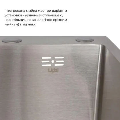  Handmade H6350L Мийка інтегрована крило зліва Brushed Steel+Lidz Aria 015F Змішувач для кухні (k35) Nickel — Photo 3