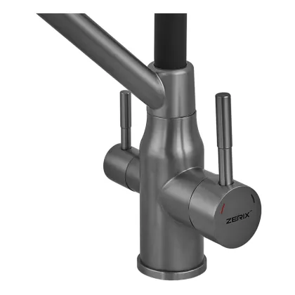 Змішувач для кухні ZERIX MAG-021 GRAPHITE REFL.BLACK з силіконовим виливом, з нерж.сталі SUS304 з виходом для питної води (колір графіт, вилив чорний) (ZX6005) — Photo 2