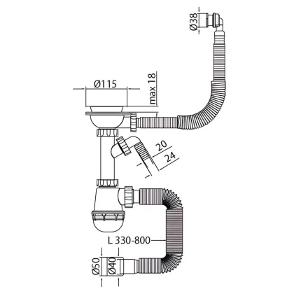 Сифон для кухні Mixxus SK-06-BL 3 1/2"x40 з пластиковою сіткою, відведенням для пральної машини, гнучким круг. переливом (MI8196) — Photo 1