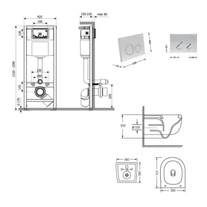 Готове рішення Qtap для ванної кімнати: підвісний унітаз Taurus Ultra Quiet 515×360×350 + комплект інсталяції Nest 4 в 1 (кругла клавіша Satin) — Photo 1