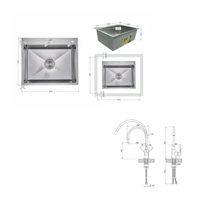 Lidz: мийка H6050H інтегрована Decor Honeycomb 2,5/0,5 мм LDH6050DEC48370 + Змішувач Aria для кухні з гнучким виливом (k35) Grey — Photo 1