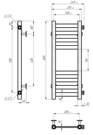 Рушникосушарка водяна Magnus П8 200х600 Deffi нержавіюча сталь (Білий, Бокове праве підключення) — Photo 2