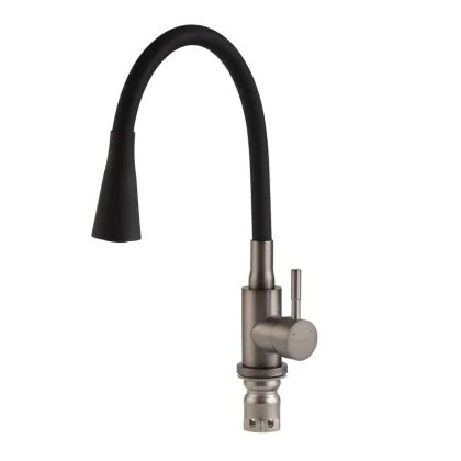 Змішувач для кухні з нерж. сталі SUS304 MIXXUS SEO-011-T GRAPHITE REFL.BLACK (Колір графіт+силік. вилив чорний) (MI8434) — Photo 1