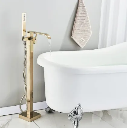 Змішувач для ванни REA CARAT BRUSHED GOLD золотий підлоговий матовий — Photo 4