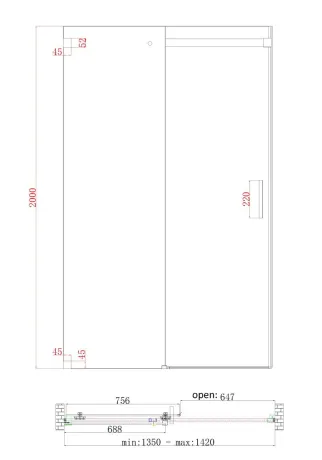 Двері в нішу Koer SR SD02-140x200-TR-01 прозоре скло Easy Clean 8мм, хром (KR5383) — Photo 2