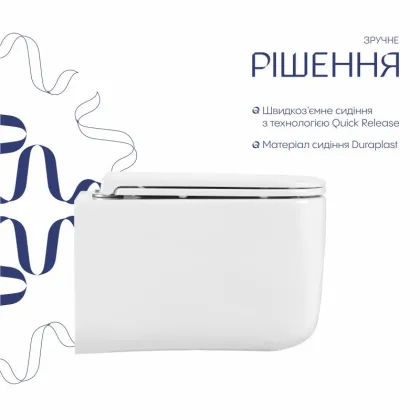 Унітаз підвісний Qtap Gemini Ultra Quiet 485×340×350 мм, White, з сидінням Slim Duroplast / Soft-close / Quick Release QTTAU26W49119 — Photo 3