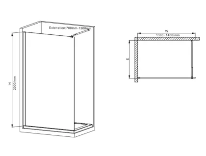 Душова перегородка Mixxus Premium FLAT SP02-140x200-TR Black Walk-In прозоре скло 8мм (MI6858) — Photo 2