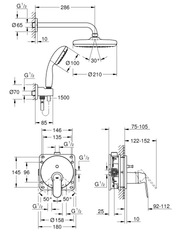 Душова система прихованого монтажу зі змішувачем Grohe Eurosmart Cosmopolitan (25219001) — Photo 1